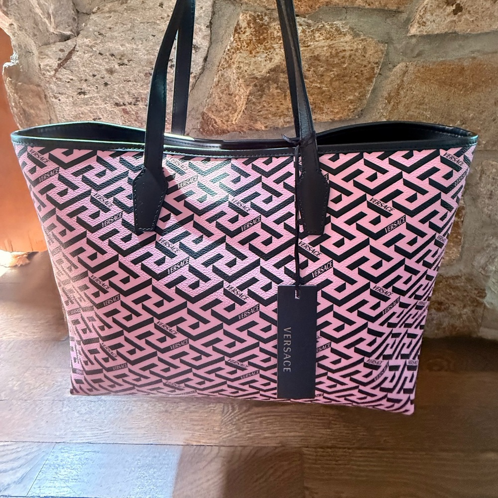 NEW Versace Geometric Pink and Black Tote with dust bag NWT AUTHENTIC - Picture 7 of 17